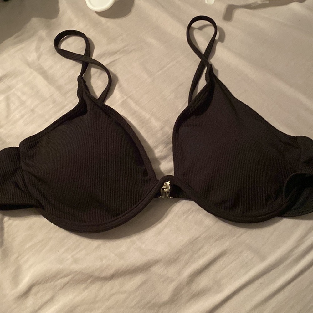 Black bikini top, underwire, gold embellishments